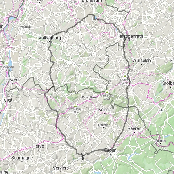 Miniatuurkaart van de fietsinspiratie "Route van Limbourg naar Château Poswick" in Prov. Liège, Belgium. Gemaakt door de Tarmacs.app fietsrouteplanner