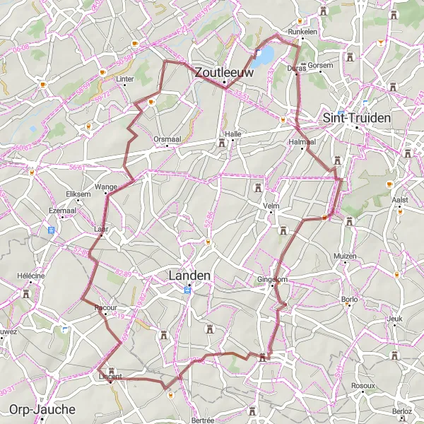 Miniature de la carte de l'inspiration cycliste "Exploration de la Campagne de Hesbaye" dans la Prov. Liège, Belgium. Générée par le planificateur d'itinéraire cycliste Tarmacs.app