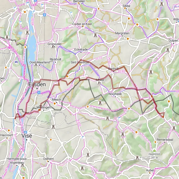 Miniatuurkaart van de fietsinspiratie "Gravelroute vanuit Lixhe naar Withuis en Laag-Caestert" in Prov. Liège, Belgium. Gemaakt door de Tarmacs.app fietsrouteplanner