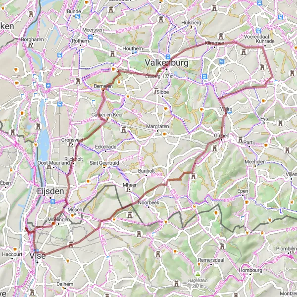 Map miniature of "Gravel Cycling Tour: Lixhe to Château Le Borcht" cycling inspiration in Prov. Liège, Belgium. Generated by Tarmacs.app cycling route planner
