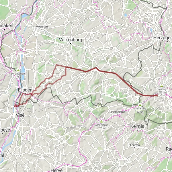 Map miniature of "Challenging Gravel Cycling Route: Withuis to Mariadorp" cycling inspiration in Prov. Liège, Belgium. Generated by Tarmacs.app cycling route planner