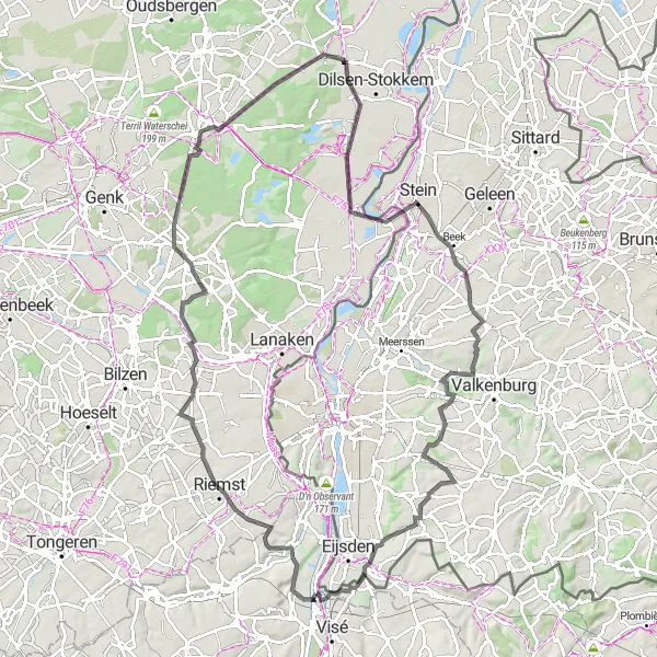 Map miniature of "Road Cycling Adventure with Scenic Views near Lixhe" cycling inspiration in Prov. Liège, Belgium. Generated by Tarmacs.app cycling route planner