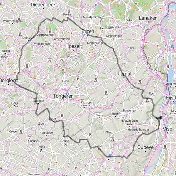 Karten-Miniaturansicht der Radinspiration "Kurze, aber anspruchsvolle Tour um Lixhe" in Prov. Liège, Belgium. Erstellt vom Tarmacs.app-Routenplaner für Radtouren