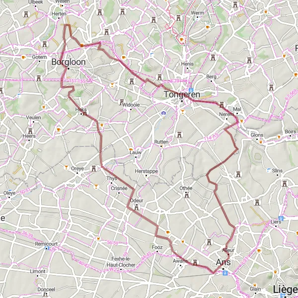 Map miniature of "The Gravel Adventure" cycling inspiration in Prov. Liège, Belgium. Generated by Tarmacs.app cycling route planner