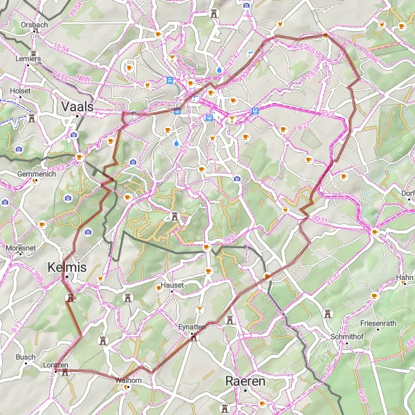 Miniatuurkaart van de fietsinspiratie "Gravelroute vanuit Lontzen naar Walhorn" in Prov. Liège, Belgium. Gemaakt door de Tarmacs.app fietsrouteplanner