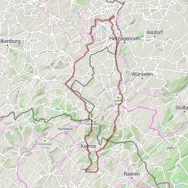 Map miniature of "Gravel - Lontzen Hill Challenge" cycling inspiration in Prov. Liège, Belgium. Generated by Tarmacs.app cycling route planner