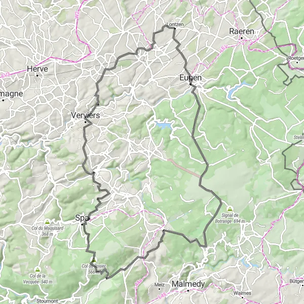 Miniature de la carte de l'inspiration cycliste "Les Vallées des Ardennes" dans la Prov. Liège, Belgium. Générée par le planificateur d'itinéraire cycliste Tarmacs.app