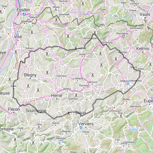 Map miniature of "Road - Lontzen Mixed Route" cycling inspiration in Prov. Liège, Belgium. Generated by Tarmacs.app cycling route planner