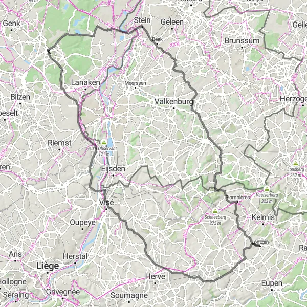 Karten-Miniaturansicht der Radinspiration "Rundweg von Lontzen nach Welkenraedt und zurück" in Prov. Liège, Belgium. Erstellt vom Tarmacs.app-Routenplaner für Radtouren