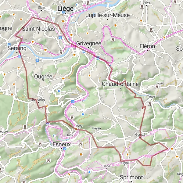 Miniatuurkaart van de fietsinspiratie "Historisch Erfgoed in de Ardennen" in Prov. Liège, Belgium. Gemaakt door de Tarmacs.app fietsrouteplanner