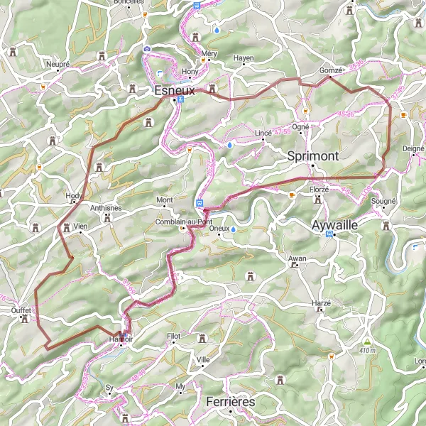 Miniatuurkaart van de fietsinspiratie "Off-road Avontuur in de Ardennen" in Prov. Liège, Belgium. Gemaakt door de Tarmacs.app fietsrouteplanner