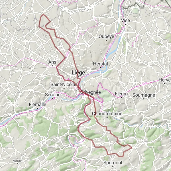 Miniature de la carte de l'inspiration cycliste "Parcours atypique de l'Abbaye de Brialmont à Beaufays" dans la Prov. Liège, Belgium. Générée par le planificateur d'itinéraire cycliste Tarmacs.app