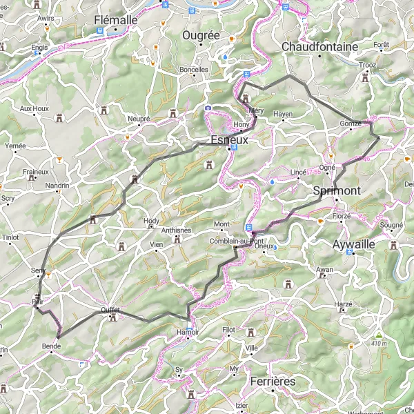 Miniature de la carte de l'inspiration cycliste "Boucle de Comblain-au-Pont et ses environs" dans la Prov. Liège, Belgium. Générée par le planificateur d'itinéraire cycliste Tarmacs.app
