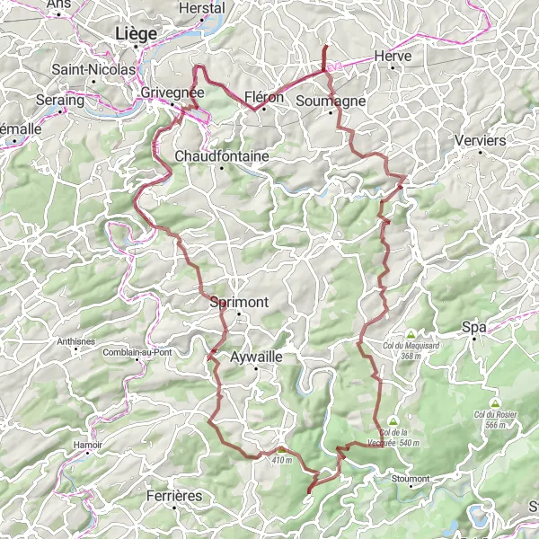 Miniatuurkaart van de fietsinspiratie "Uitdagende grindroute door de heuvels van Luik" in Prov. Liège, Belgium. Gemaakt door de Tarmacs.app fietsrouteplanner