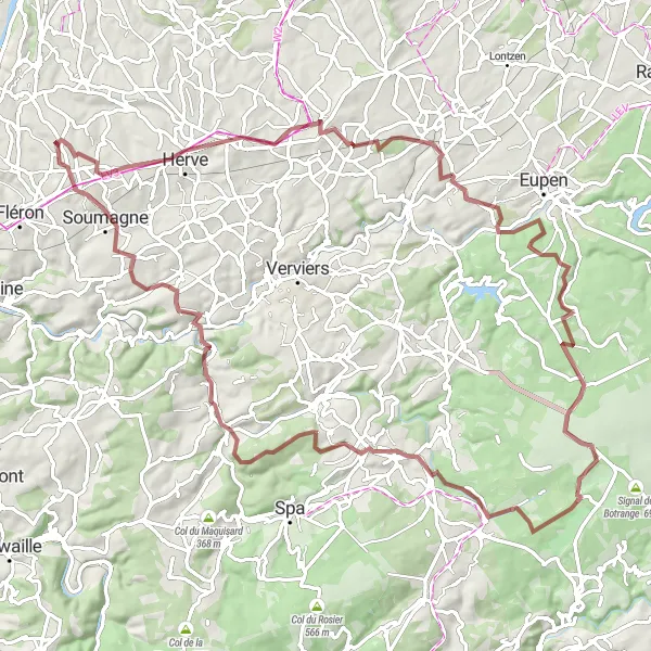 Miniatuurkaart van de fietsinspiratie "Gravelroute Melen - Battice - Baraque Michel" in Prov. Liège, Belgium. Gemaakt door de Tarmacs.app fietsrouteplanner
