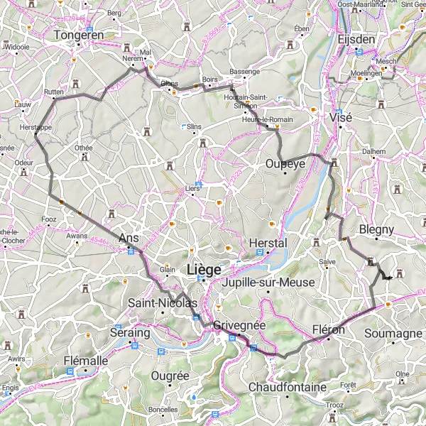 Map miniature of "Melen to Retinne" cycling inspiration in Prov. Liège, Belgium. Generated by Tarmacs.app cycling route planner