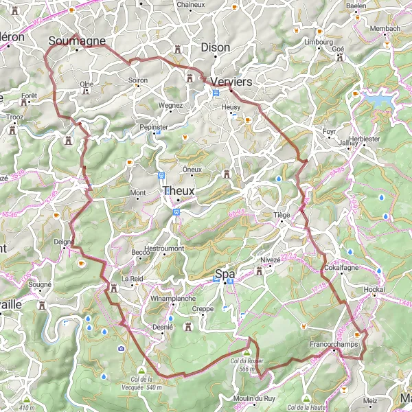 Miniature de la carte de l'inspiration cycliste "Aventure vers le Col de la Vêquée" dans la Prov. Liège, Belgium. Générée par le planificateur d'itinéraire cycliste Tarmacs.app
