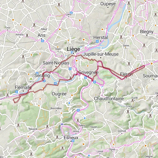 Map miniature of "Gravel Discovery" cycling inspiration in Prov. Liège, Belgium. Generated by Tarmacs.app cycling route planner