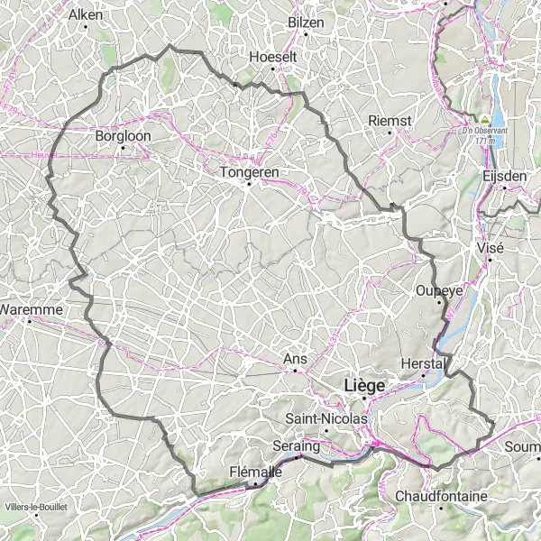 Karten-Miniaturansicht der Radinspiration "Straßenfahrt durch die Lütticher Landschaft" in Prov. Liège, Belgium. Erstellt vom Tarmacs.app-Routenplaner für Radtouren