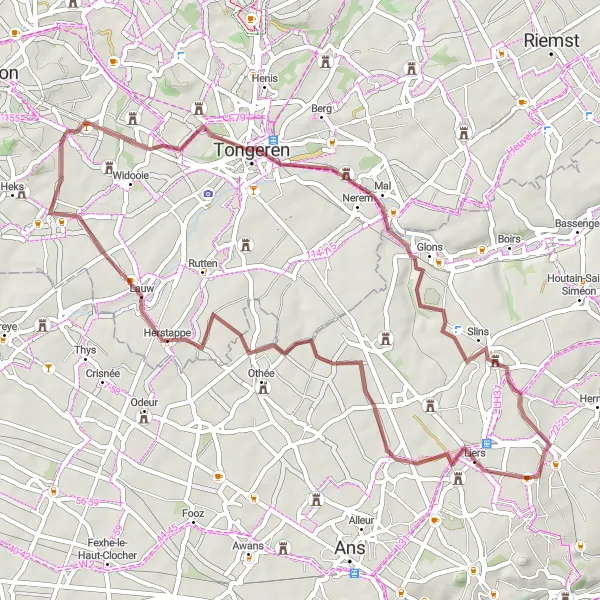 Miniatuurkaart van de fietsinspiratie "Grindroute van Milmort naar Lauw" in Prov. Liège, Belgium. Gemaakt door de Tarmacs.app fietsrouteplanner