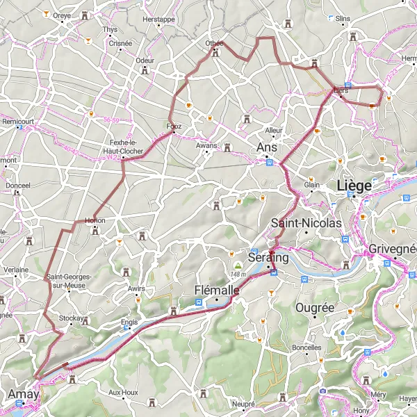 Karten-Miniaturansicht der Radinspiration "Gravelabenteuer durch Liers und Roloux" in Prov. Liège, Belgium. Erstellt vom Tarmacs.app-Routenplaner für Radtouren