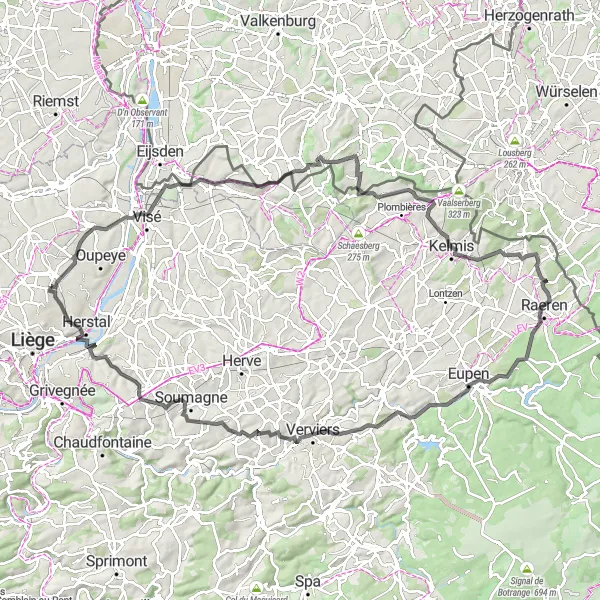 Map miniature of "The Ultimate Liège Challenge" cycling inspiration in Prov. Liège, Belgium. Generated by Tarmacs.app cycling route planner