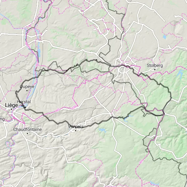 Karten-Miniaturansicht der Radinspiration "Herausfordernde Strecke mit Blick auf 2 Länder und Moorenhöhe" in Prov. Liège, Belgium. Erstellt vom Tarmacs.app-Routenplaner für Radtouren