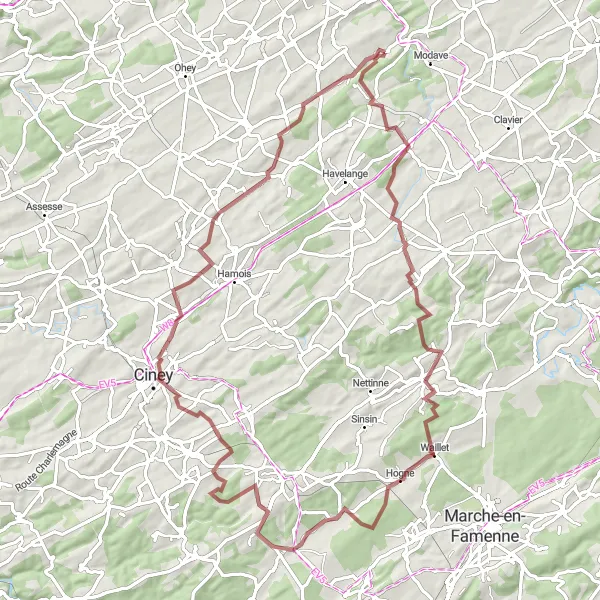 Miniature de la carte de l'inspiration cycliste "Parcours vallonné de Tharoul" dans la Prov. Liège, Belgium. Générée par le planificateur d'itinéraire cycliste Tarmacs.app