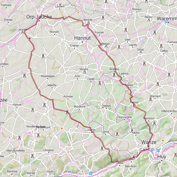 Miniature de la carte de l'inspiration cycliste "La boucle gravel de Moha à Wanze" dans la Prov. Liège, Belgium. Générée par le planificateur d'itinéraire cycliste Tarmacs.app