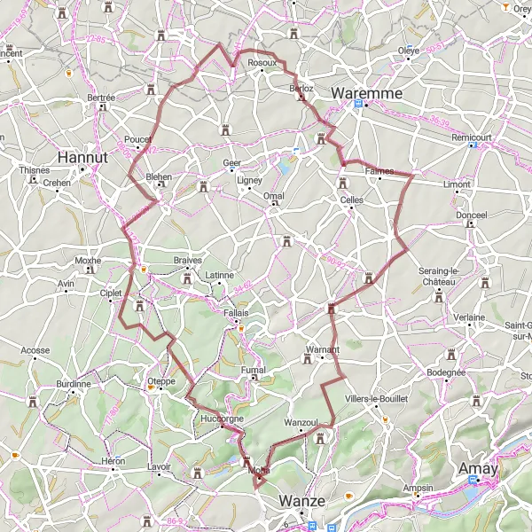 Miniatuurkaart van de fietsinspiratie "61km Graveltocht rond Moha" in Prov. Liège, Belgium. Gemaakt door de Tarmacs.app fietsrouteplanner