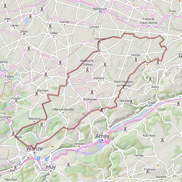 Karten-Miniaturansicht der Radinspiration "Gravel-Tour von Moha nach Wanze" in Prov. Liège, Belgium. Erstellt vom Tarmacs.app-Routenplaner für Radtouren