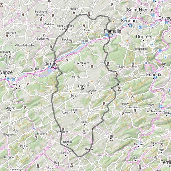 Karten-Miniaturansicht der Radinspiration "Die Schönheit von Mons-lez-Liège" in Prov. Liège, Belgium. Erstellt vom Tarmacs.app-Routenplaner für Radtouren