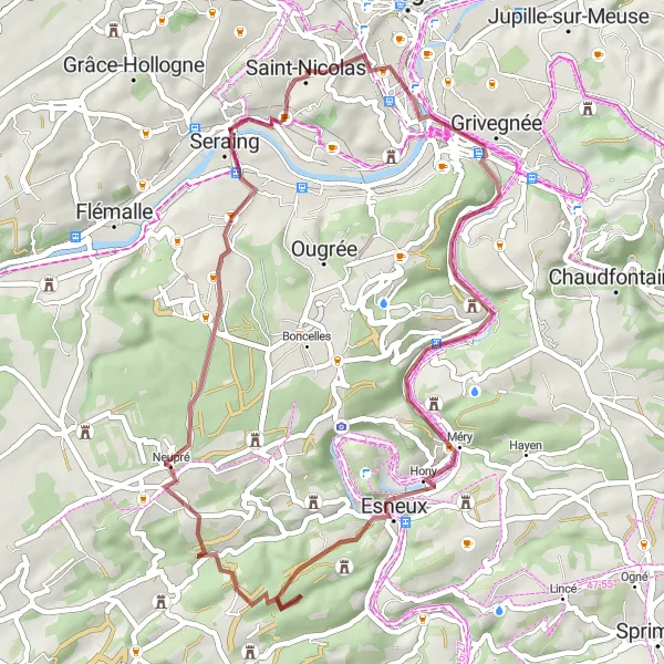 Miniature de la carte de l'inspiration cycliste "Circuit des Châteaux de Liège" dans la Prov. Liège, Belgium. Générée par le planificateur d'itinéraire cycliste Tarmacs.app