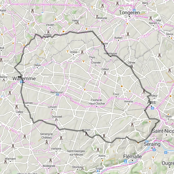 Miniature de la carte de l'inspiration cycliste "Parcours Route pittoresque près de Montegnée" dans la Prov. Liège, Belgium. Générée par le planificateur d'itinéraire cycliste Tarmacs.app