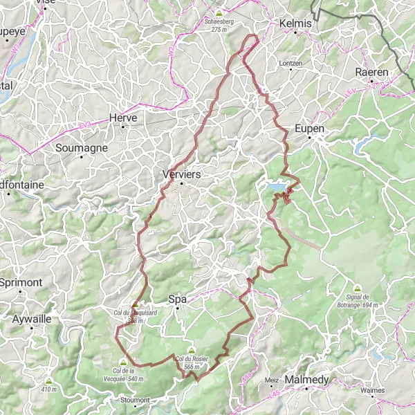 Map miniature of "The Ultimate Gravel Challenge near Montzen" cycling inspiration in Prov. Liège, Belgium. Generated by Tarmacs.app cycling route planner