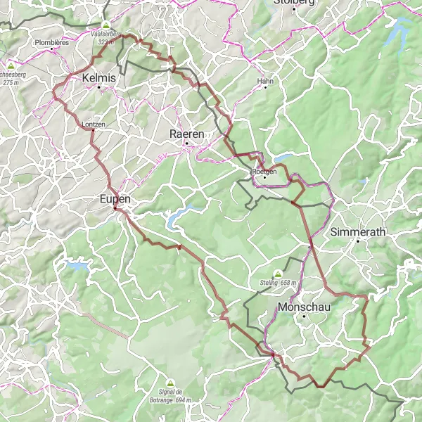 Map miniature of "Montzen to Eupen Gravel Adventure" cycling inspiration in Prov. Liège, Belgium. Generated by Tarmacs.app cycling route planner