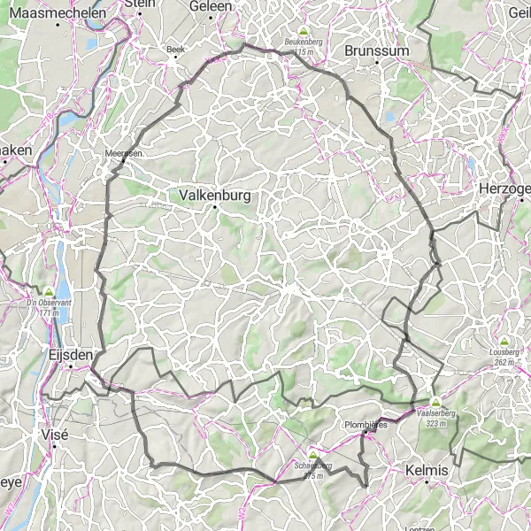 Map miniature of "Road Adventure around Montzen" cycling inspiration in Prov. Liège, Belgium. Generated by Tarmacs.app cycling route planner