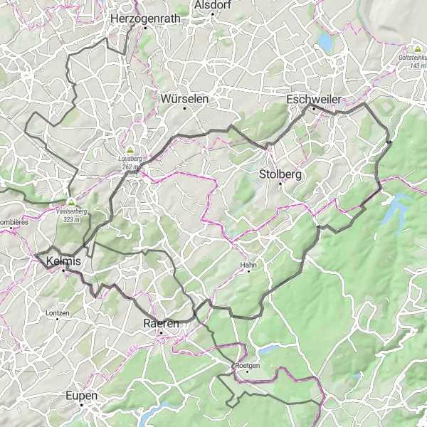 Map miniature of "Montzen to Aachen Loop" cycling inspiration in Prov. Liège, Belgium. Generated by Tarmacs.app cycling route planner