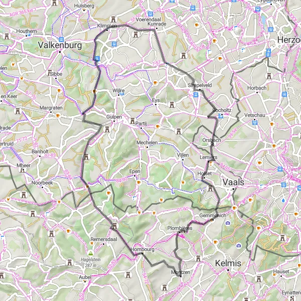 Map miniature of "Montzen to Plombières Road Loop" cycling inspiration in Prov. Liège, Belgium. Generated by Tarmacs.app cycling route planner