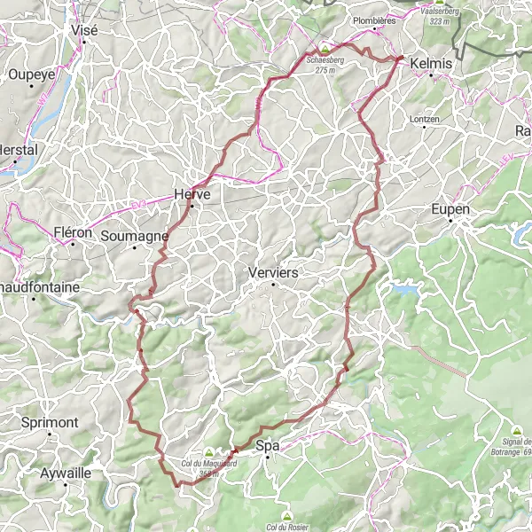 Map miniature of "The Gravel Adventurer" cycling inspiration in Prov. Liège, Belgium. Generated by Tarmacs.app cycling route planner