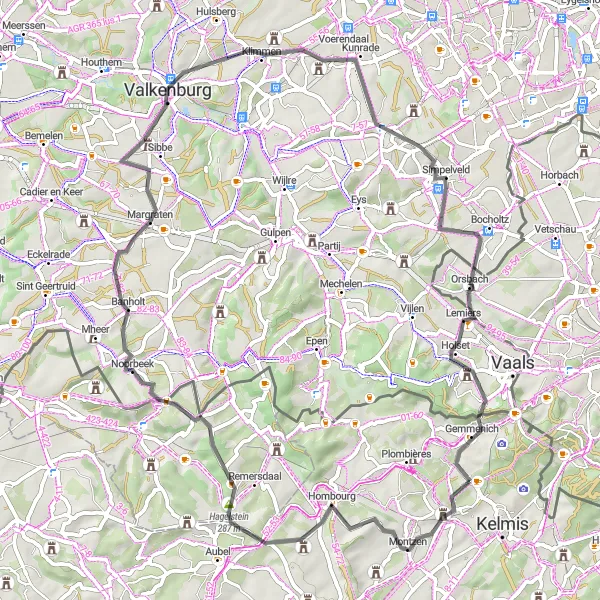 Miniature de la carte de l'inspiration cycliste "Parcours cycliste routier Hombourg-Noorbeek-Holset" dans la Prov. Liège, Belgium. Générée par le planificateur d'itinéraire cycliste Tarmacs.app