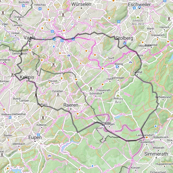 Karten-Miniaturansicht der Radinspiration "Rund um Moresnet und Umgebung" in Prov. Liège, Belgium. Erstellt vom Tarmacs.app-Routenplaner für Radtouren