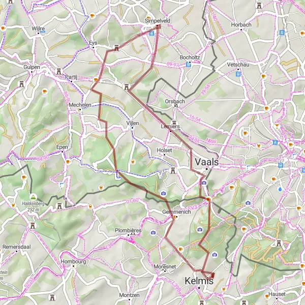 Miniature de la carte de l'inspiration cycliste "Circuit de la Colline de Vaalser" dans la Prov. Liège, Belgium. Générée par le planificateur d'itinéraire cycliste Tarmacs.app