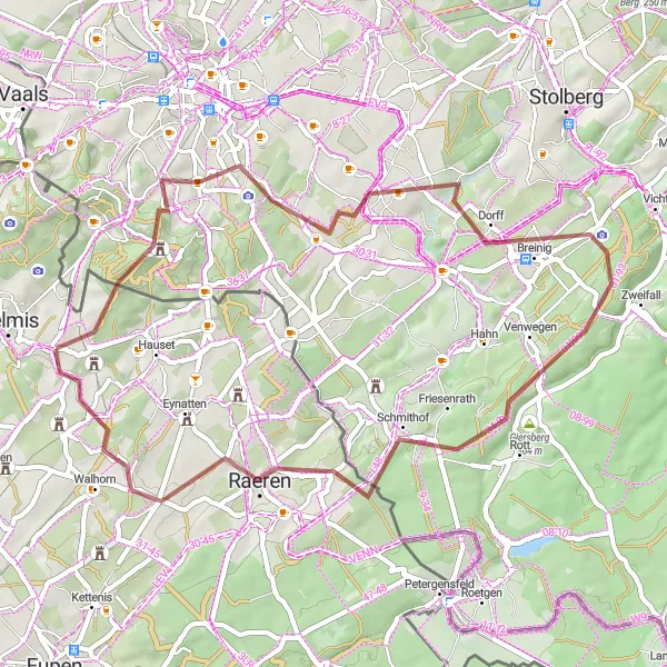 Map miniature of "A Gravel Ride Through Historical Landmarks" cycling inspiration in Prov. Liège, Belgium. Generated by Tarmacs.app cycling route planner