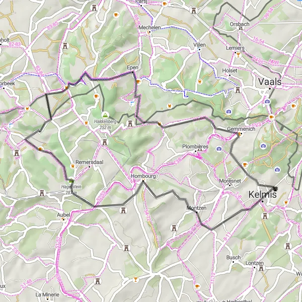 Map miniature of "Kelmis and Epen Loop" cycling inspiration in Prov. Liège, Belgium. Generated by Tarmacs.app cycling route planner