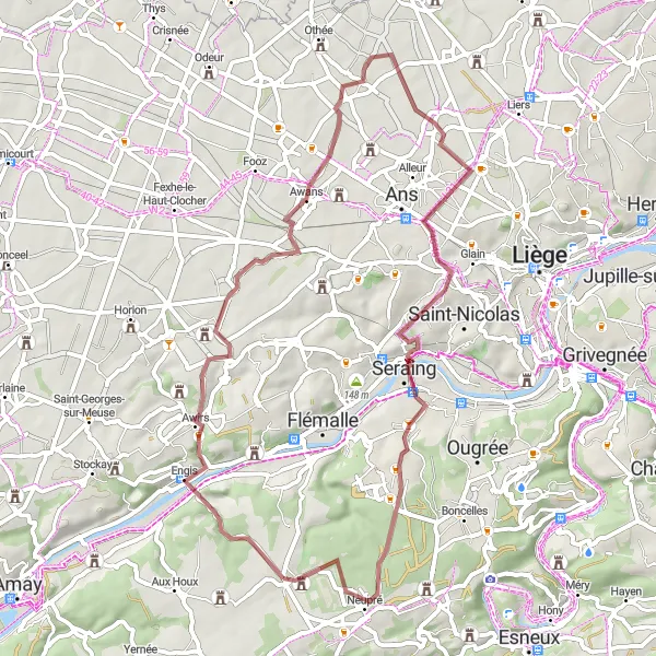 Miniature de la carte de l'inspiration cycliste "Défi entre Engis et Château de Neuville" dans la Prov. Liège, Belgium. Générée par le planificateur d'itinéraire cycliste Tarmacs.app