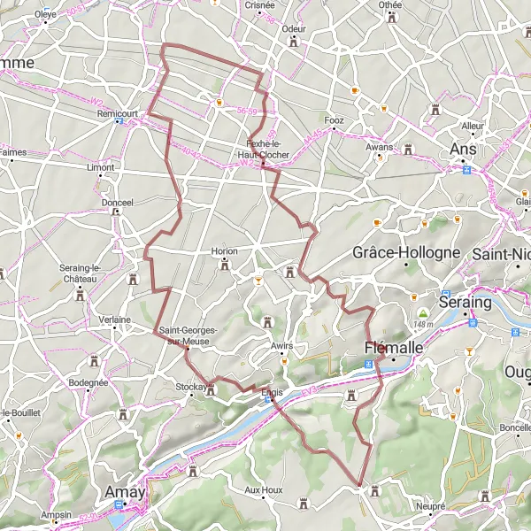 Miniature de la carte de l'inspiration cycliste "Aventure à travers Engis et Saint-Georges-sur-Meuse" dans la Prov. Liège, Belgium. Générée par le planificateur d'itinéraire cycliste Tarmacs.app