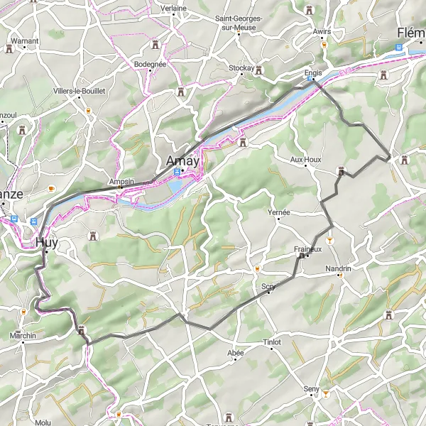 Miniature de la carte de l'inspiration cycliste "Boucle du Château de Fraineux" dans la Prov. Liège, Belgium. Générée par le planificateur d'itinéraire cycliste Tarmacs.app