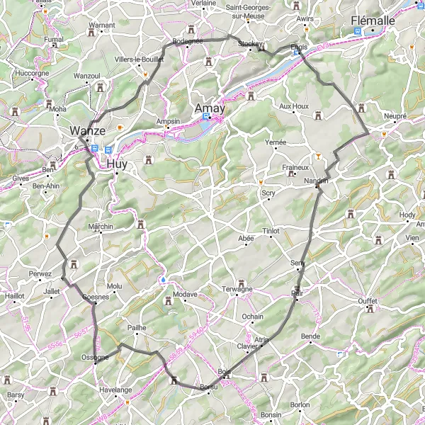 Miniatuurkaart van de fietsinspiratie "Wegfietsroute Neuville-en-Condroz Highlights" in Prov. Liège, Belgium. Gemaakt door de Tarmacs.app fietsrouteplanner