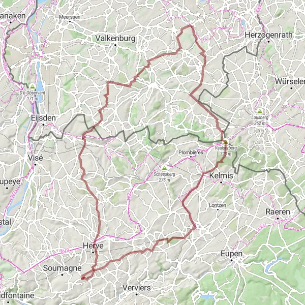 Karten-Miniaturansicht der Radinspiration "Gravel-Abenteuer durch die Natur rund um Olne" in Prov. Liège, Belgium. Erstellt vom Tarmacs.app-Routenplaner für Radtouren